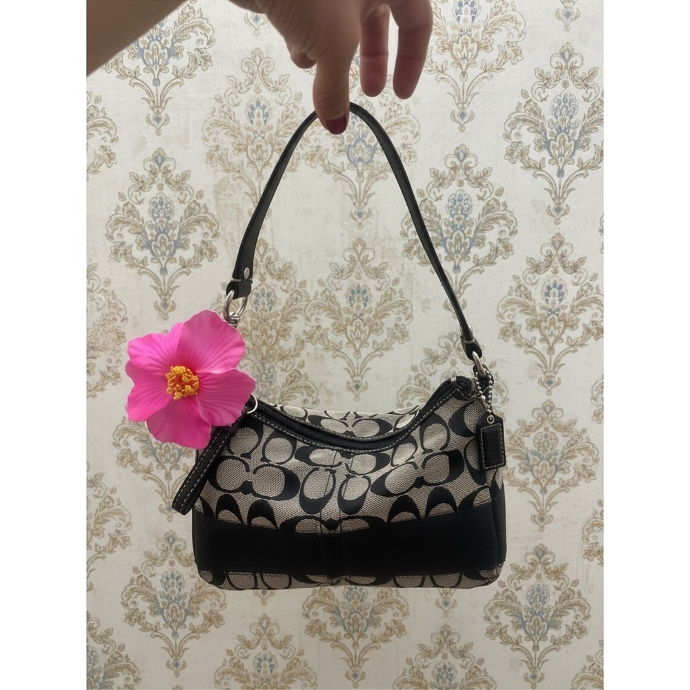 Coach Signature Jacquard Small Shoulder Bag Black Gray Y2K Hobo Purse